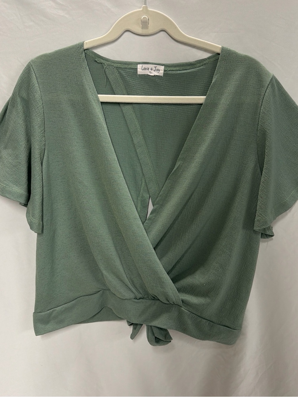 Sage Green Tie-Front Wrap Blouse
